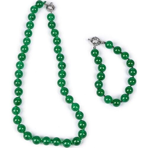 Dark green long Malay jasper necklace 18inch Green Malay bracelet 7.5inch jeweelry set for elegant character