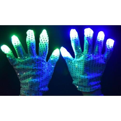 LED Flashing Sequins Gloves Party Dance Finger Lighting Glow Light Up Gloves bar Halloween Christmas performance stage props