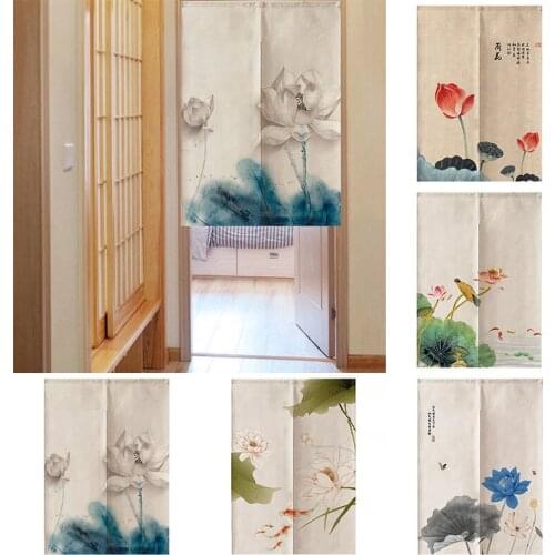 Lotus Printed Partition Curtain Kitchen Living Room Non Perforated Curtain Blackout Curtain Decoration Doorway Hanging Curtain