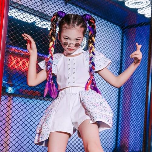 Catwalk Show Stage Costume For Girls Sequins Jazz Dancing Wear Summer Hip Hop Street Dance Performance Dancewear Set YS2165