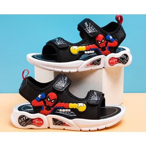 Disney 2021 Summer Childrens Sandals Spiderman Baby Boys Beach Shoes Soft Bottom Non-slip Kids Sports Sandals Leisure EU 26-37