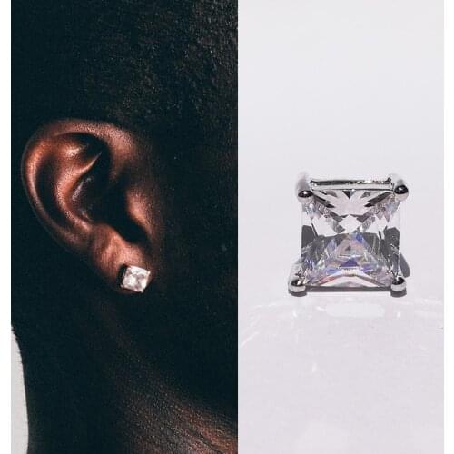 High Quality Fashion Titanium Steel Square Cubic Zircon Earrings for Men Women Screw CZ Crystal Stud Earrings Jewelry