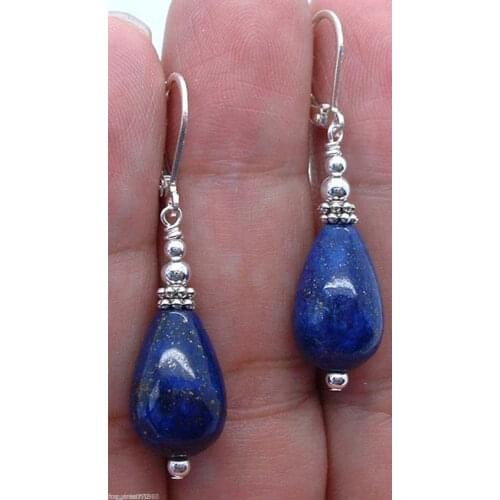 Free shipping Handmade Drops Blue Lapis Lazuli Gem Sterling Silver Leverback Earrings