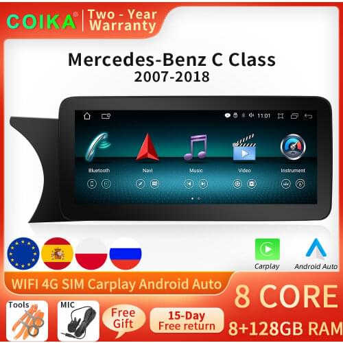 Android 10 System Car IPS Touch Screen Stereo For Mercedes Benz C GLC W204 W205 GPS Navi Radio Google WIFI BT 2+32G RAM Carplay