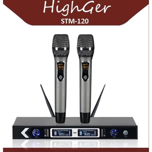 HighGer A Doppio Canale 2 Palmare Mic Trasmettitore Karaoke Professionale per Microfono Wireless UHF Sistema Stage Performance