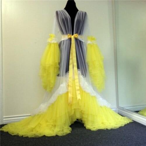 Yellow Pink Ruffle Maternity Dress Photo Shoot Maternity Photography Gown Kimono Women Evening Robe Bathrobe Sleepware Night