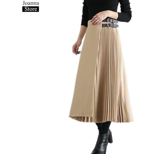 Spring New Splice Chiffon Skirt Women A-line High Waist Elegant Vintage Pleated Skirt Black Wild Office Ladies Plus Size Clothes