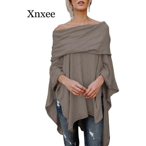 Womens Solid Strapless Pullover Loose Cape Irregular Hem Shawl Ponchos Capes Coat Off Shoulder Elegant England Brown Autumn