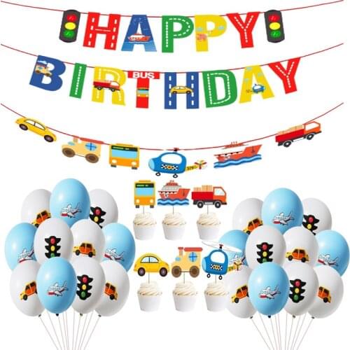 1set traffic light truck Balloons Banner Birthday Party traffic signal Large Latex Balloon Maker Game Decoration Mylar Boy Kids