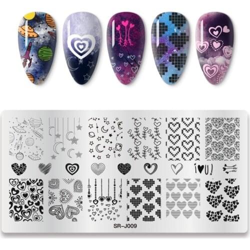 Mtssii 1PC Moon Star Nail Stamping Template Earth Flower Planet Love Valentines Day Rectangle Nail Art Stamping Plate