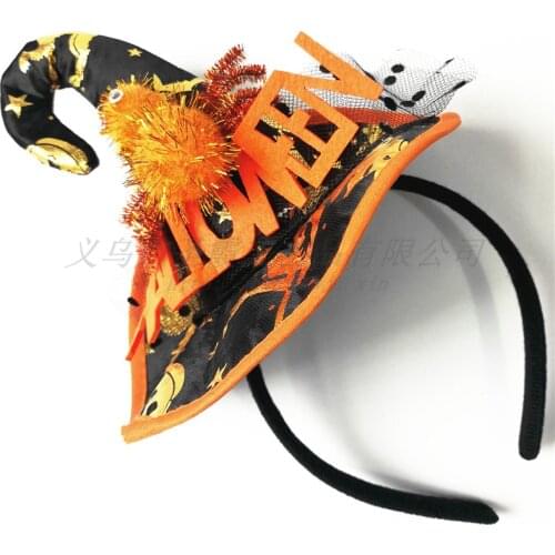 12pcs Halloween Party Letter Witch Hat Masquerade Hat Headband Headgear Boy and Girl Orange Black Baby Shower Decorations