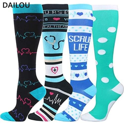 4 Pairs/Lot Women Men Compression Socks Set Printed Outdoor Marathon Cycling Running Quick-Drying And Breathable Nylon Socks