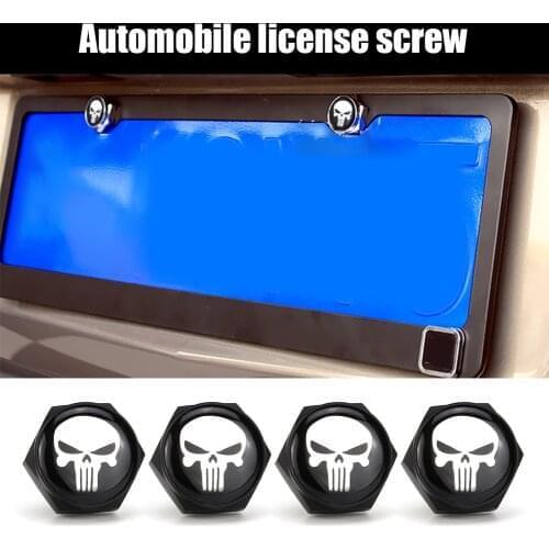 4pcs Universal Anti-loose Auto Accessories License Plate Screws Modified Personality License Plate Screw Skull Car Accessories