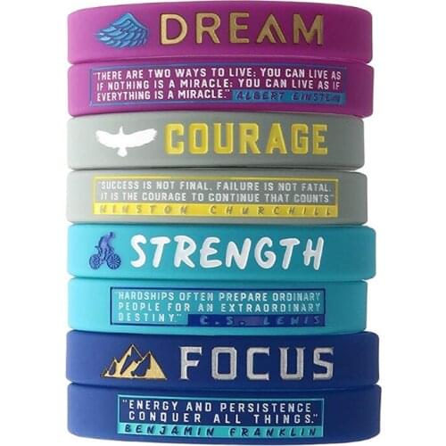 400pcs Dream Courage strength focus wristband silicone bracelets free shipping by FEDEX