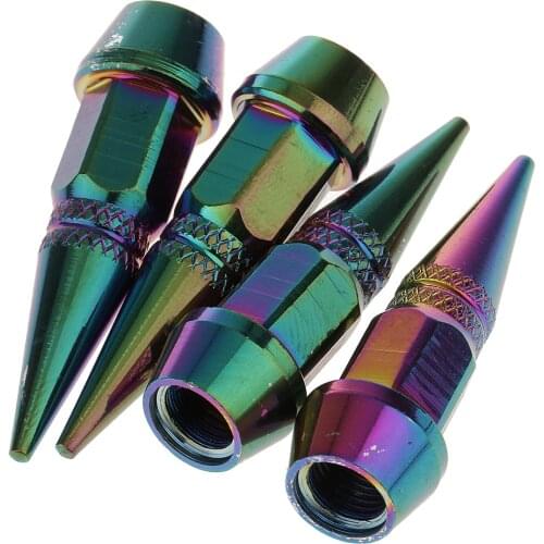 4x Long Valve Stem Caps Metal Thread Set for Wheel/Tires Multicolor