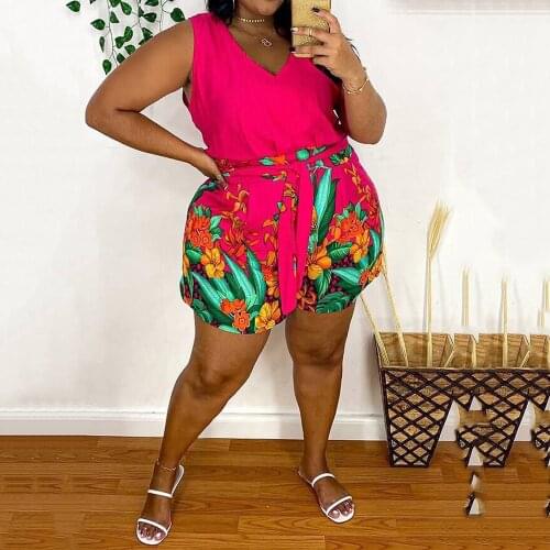 4XL 5XL Plus Size Jumpsuits and Rompers For Women Large Sleeveless V Neck High Waist Fashion Causal Summer Clothes Jumpsuits