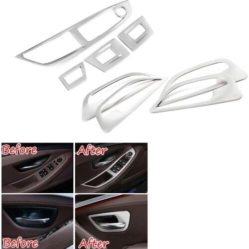 8pcs/set Stainless LHD Window Button Panel + Inner Door Handle Bowl Cover Frame Decoration Trim Fits For BMW 5 Series F10 11-16