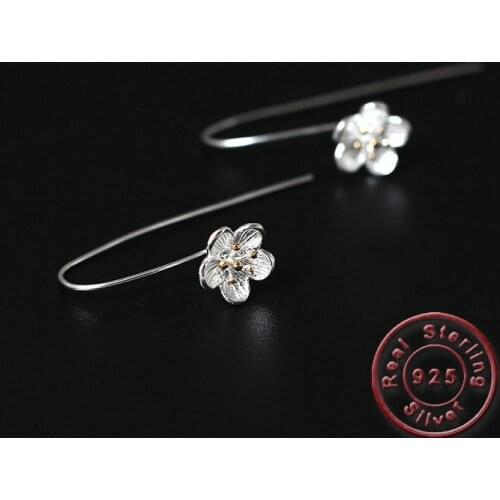 Amxiu Handmade 925 Silver Flower Earrings Two Tones Color Hooks Earrings for Girls Friends Party Gift Jewelry Max Brincos Bijoux