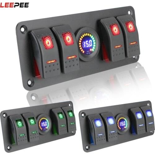 Circuit Breaker LED Voltmeter Waterproof for Car Marine Caravan RV Double Light Switch 12/24V 4 In 1 ON-OFF Rocker Switch Panel