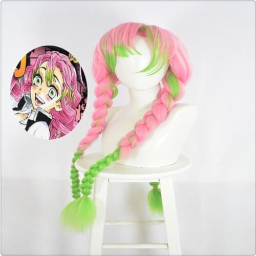 Anime Demon Slayer Kimetsu No Yaiba Kanroji Mitsuri Long Cosplay Costume Heat Resistant Synthetic Hair Party Twist Braid Wigs