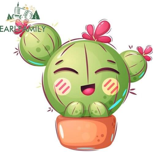 EARLFAMILY 13cm x 12.5cm for Cute Cactus Car Assessoires Stickers Creativite Car Body DIY Decal Surfboard Waterproof Sunscreen