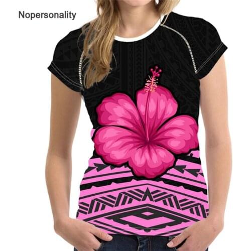 Nopersonality T shirt Women Poly Hawaiian Hibiscus Flower Print Summer Tee Shirt Femme Compression T-Shirt Female Fitness Tight