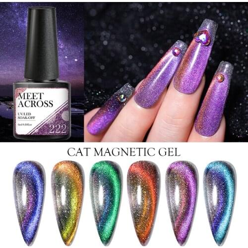MEET ACROSS 1 Bottle 6ml Colorful Spar Cat Magnetic Gel Blue Purple Magnetic Nails Soak Off Manicure Soak Off UV Gel Polish