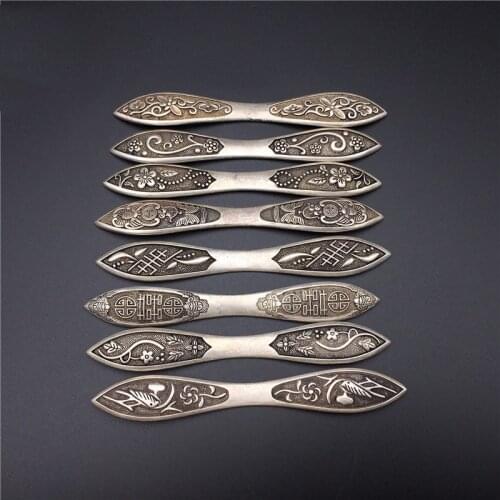 Exquisite Chinese rare Tibetan silver handmade hairpins Double happiness at the door Ancient headgear white copper hairpins