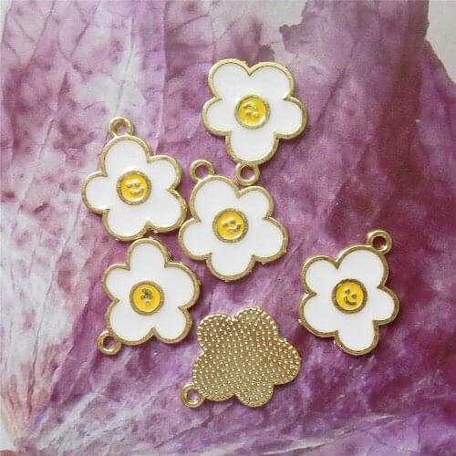 Julie Wang 20 PCS Assorted Alloy Enamel Cartoon Flower Charms Smile Face Pendant Bracelet Earrings Dangle Jewelry Making 15*17mm