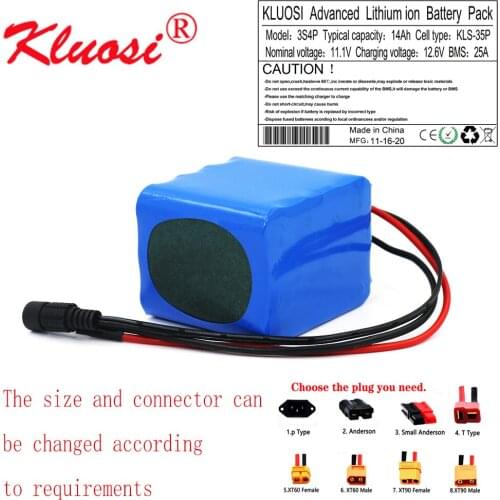 KLUOSI 12V 14Ah 3S4P Large Capacity 12.6V 12V Lithium Battery Pack with 25A BMS for LED Lamp Light Backup Power Electrical Tool