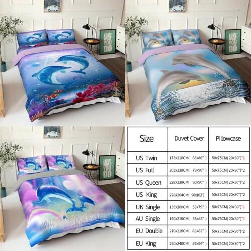 3D Printing Animal Bedding Set Dolphin Pattern Duvet Cover With Pillowcase Quilt Cover Queen King Size for Kids Bedclothes