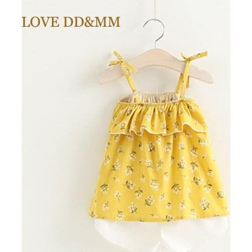 LOVE DD&MM Girls Sets 2021 Summer New Childrens Clothing Girls Fashion Floral Halter Shirts + White Shorts Two Suit