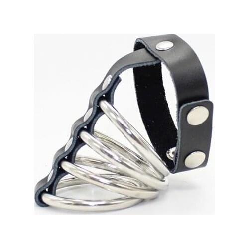 Leather Penis Ring Metal Delay Erection Penis Sleeve Mens Cock Ring Alternative Sex Toy for Men Adjustable