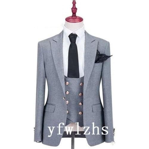 Handsome Groomsmen Peak Lapel Groom Tuxedos Wedding Dress Men Suits Blazer Prom Dinner (Jacket+Pants+Tie+Vest) A782