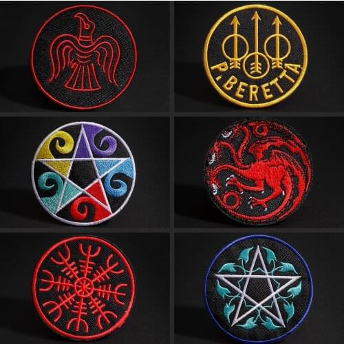 Circular punk Pentagram embroidery patches locomotive hip hop decoration DIY sticker coat jeans patch Iron on clothes