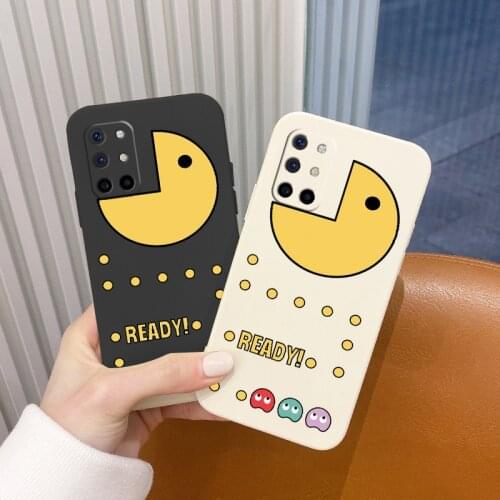 Pacman Square Ultra Thin Camera Lens Protection Liquid Silicone Case For Oneplus 8t 9 9pro 9r pro Shockproof Soft Phone Cover