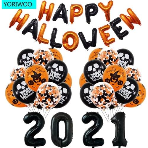 46pcs Scary Horror Halloween Pumpkin Latex Balloon Confetti Happy Birthday Party Decorations Kids Air Baloons Wedding Supplies