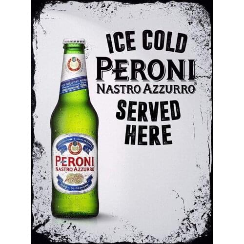 Metal Sign Here Serves Cold Peroni Blue Ribbon Bar Restaurant Outdoor Wall Decoration Retro Square Metal Plate 8X12 Inches