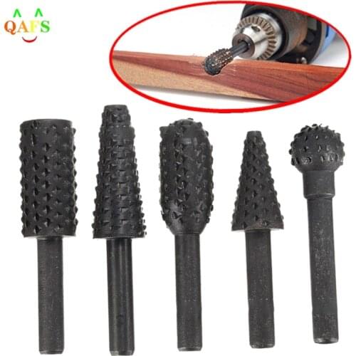 5pcs Rasp File Drill Bits Rasp Set Drill Grinder Drill Rasp For Woodworking Carving Tool 1/4" Round Shank Rotary Burr Set