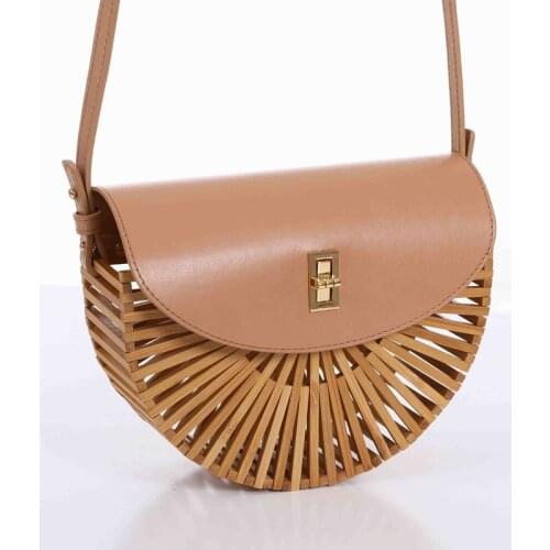 New bamboo bag female crossbody 2021 new trend wild leather hollow bamboo bag bamboo woven fashion semicircular handbag