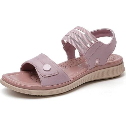 New 2021 European and American new womens sandals metal elastic casual beach seaside flat shoes