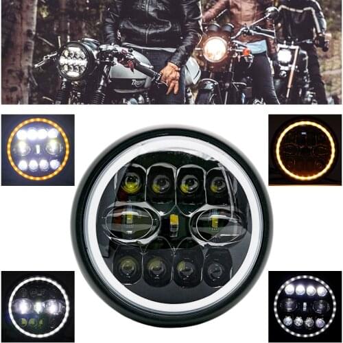 New Round 7.5" LED Motorcycle Headlight Hi&Lo HeadLamp Bulb DRL with Angel Ring for Harley Sportster Cafe Racer Bobber Motorcycl