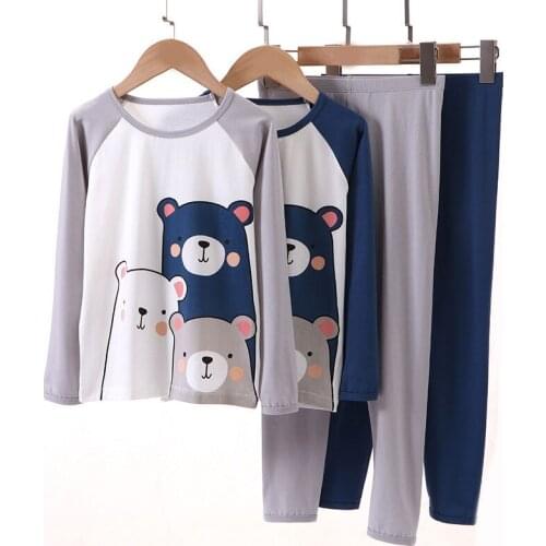 New Autumn Nightwear for Girls' Pajamas Sets Baby Boys Cartoon Animal Bear Long Sleeve Sleepwear Kids Children Cotton Homewear