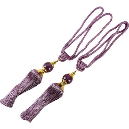 A Pair Of Curtains Straps Tassels Beaded Straps Hanging Ball Curtains Decor Hanging Ball With Fringed Home Curtain Accessories