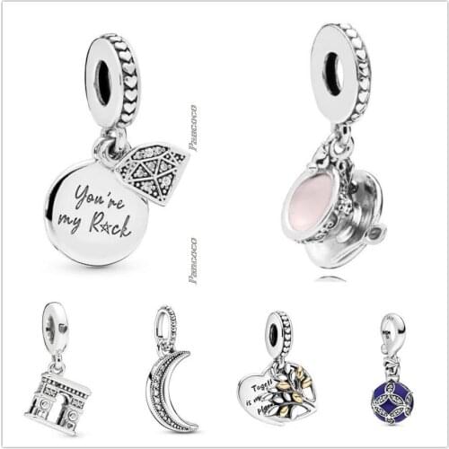 Original 925 Sterling Silver Two-tone Family Tree Heart Pendant Charm Beads Fit Pandora Bracelet & Necklace Jewelry
