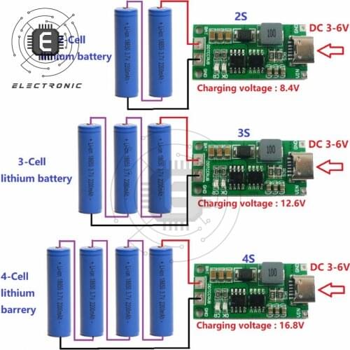 2S 3S 4S Type-C To 8.4V 12.6V 16.8V Step-Up Boost LiPo Polymer Li-Ion Charger Module for 7.4V 11.1V 14.8V 18650 Lithium Battery