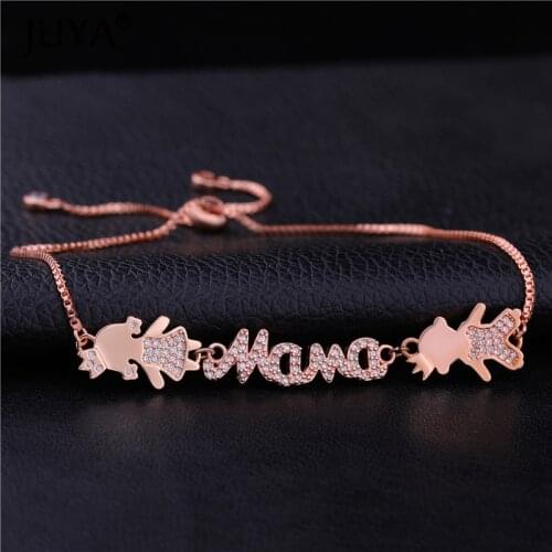 Handmade DIY Bracelets For Women Copper Zircon Lovely Daughter Mama Son Figure Charms Cute Kawaii Bracelets bileklik