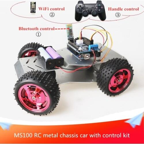 With Control Kit MS100 RC Metal Chassis Car Kit 2pcs motors and 1pcs Servo DIY Smart Car Aluminum Alloy Panel RC Toy for Maker