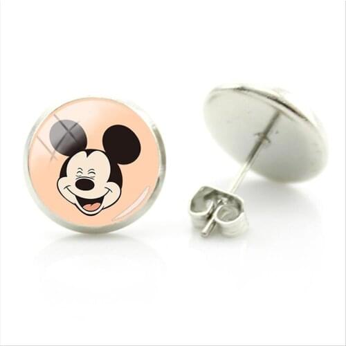 Disney Cartoon Mickey Avatar Earrings Mickey Mouse Haha Laugh Pattern Glass Earrings Jewelry Mickey Mouse Earrings Ladies Men