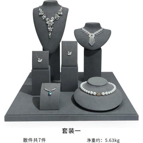 Mall Jewelry Shop Display Stand Model Bust Necklace Holder Velvet Pendant Show Rack Gray Color Show Case Tray